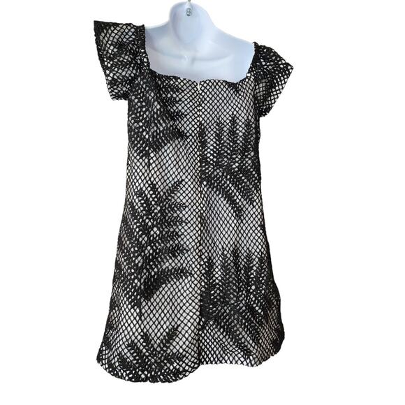 Hutch Off the Shoulder Cap Sleeve Dress – Black Mesh Leaf Overlay Size 6 - Picture 3 of 10